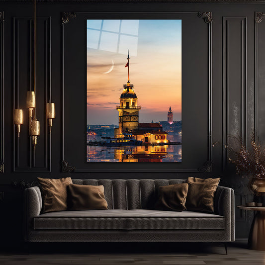 Maiden's Tower in Istanbul glass wall art
