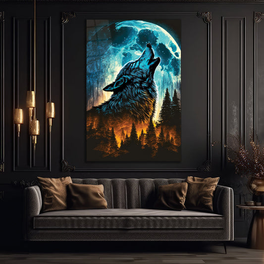 Wolf Glass Wall Art, Bright Colors, Print on Glass, High Quality