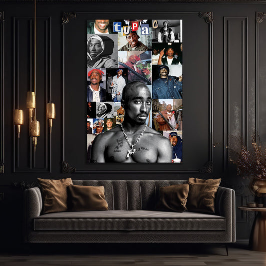 Tupac Shakur Collage Glass wall art