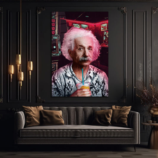 Albert Einstein Drinking Juice Glass Wall Art