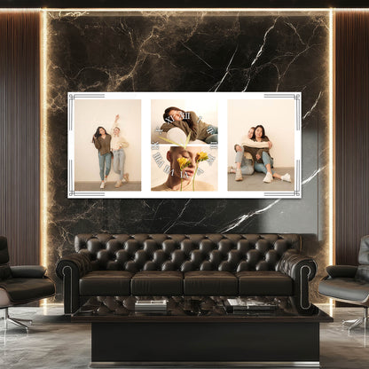Kişiye Özel Üçlü Fotoğraf Kolajlı Beyaz Cam Saatli Tablo 4 mm