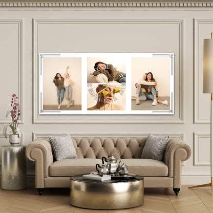 Kişiye Özel Üçlü Fotoğraf Kolajlı Beyaz Cam Saatli Tablo 4 mm