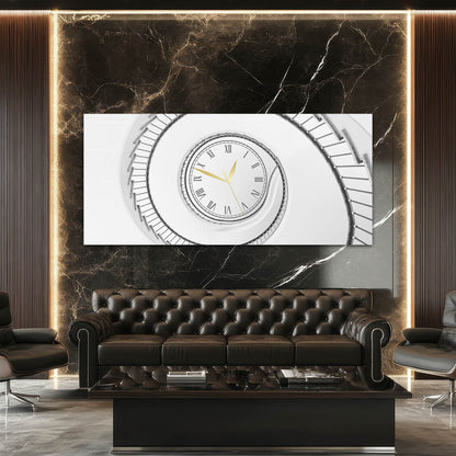 Minimalist Spiral Merdiven Mimarisi Tasarımlı Cam Saatli Tablo 4 mm Beyaz