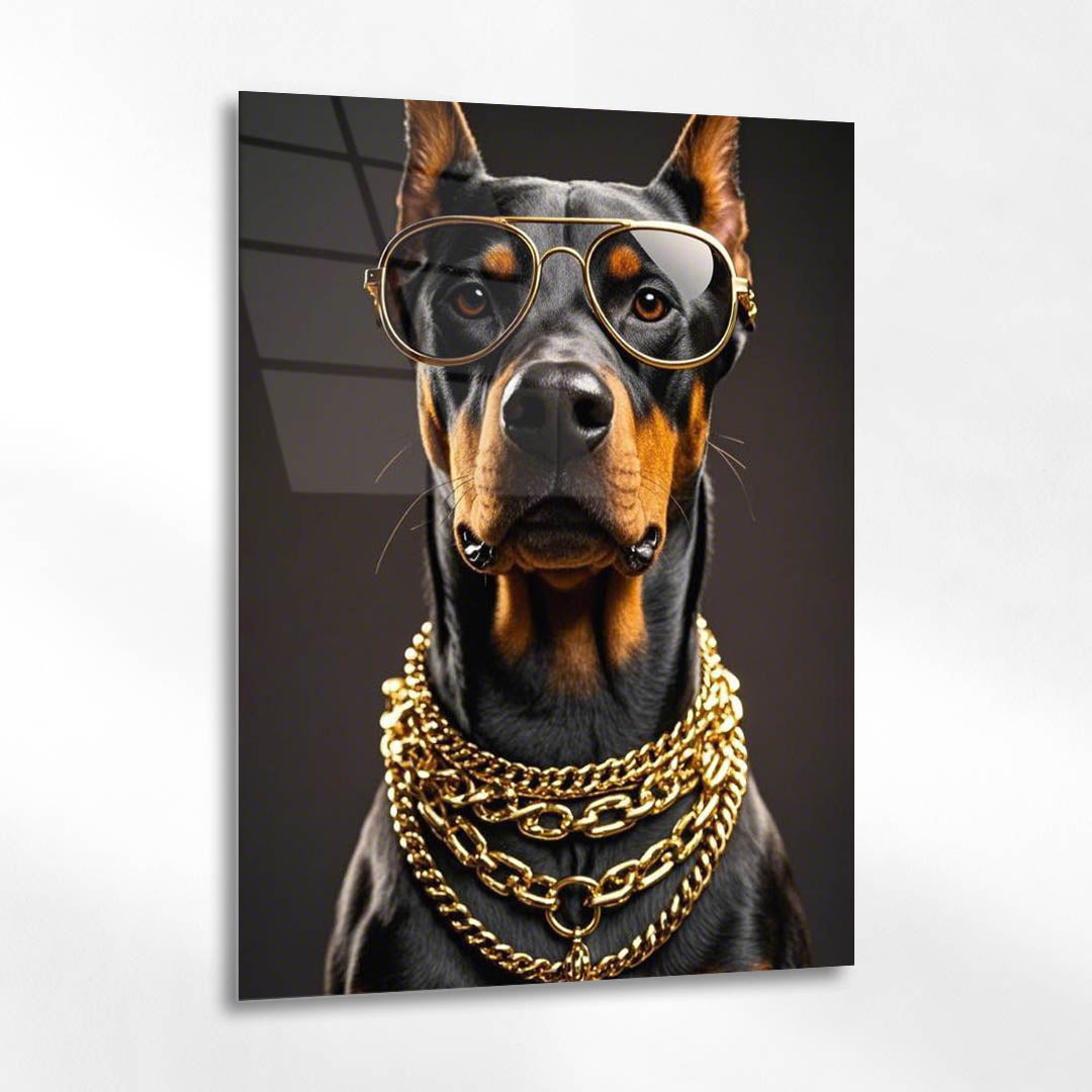 Lüks Doberman Altın Aksesuar Cam Tablo