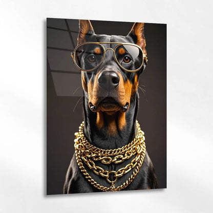 Lüks Doberman Altın Aksesuar Cam Tablo
