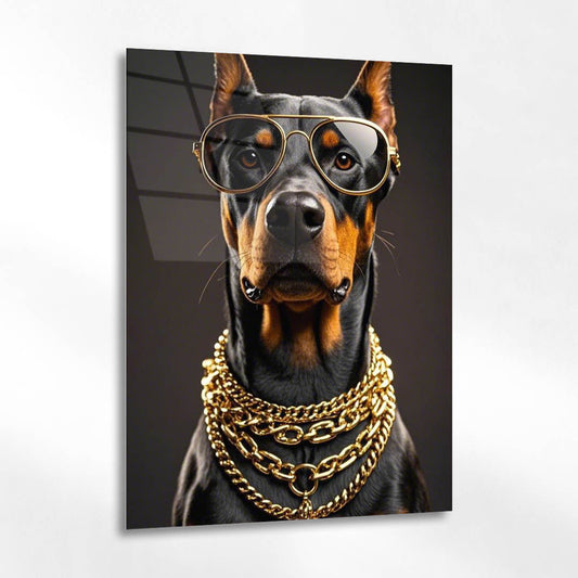 Lüks Doberman Altın Aksesuar Cam Tablo