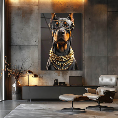 Lüks Doberman Altın Aksesuar Cam Tablo