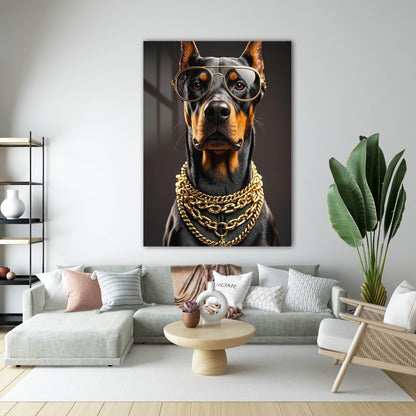 Lüks Doberman Altın Aksesuar Cam Tablo