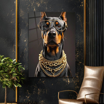 Lüks Doberman Altın Aksesuar Cam Tablo
