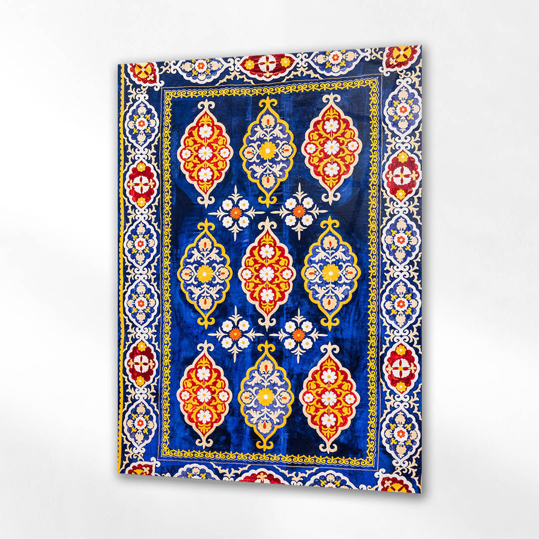 Derin Mavi Geleneksel Anadolu Kilim Cam Tablo