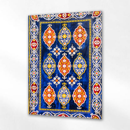 Derin Mavi Geleneksel Anadolu Kilim Cam Tablo