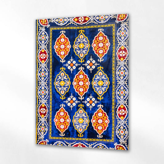 Derin Mavi Geleneksel Anadolu Kilim Cam Tablo