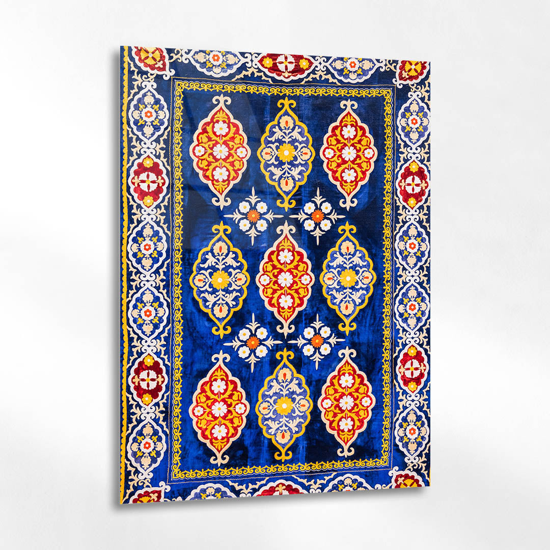 Derin Mavi Geleneksel Anadolu Kilim Cam Tablo