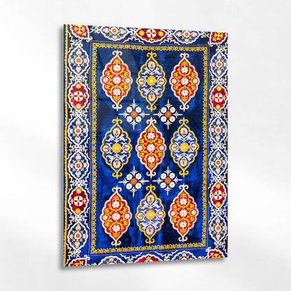 Derin Mavi Geleneksel Anadolu Kilim Cam Tablo