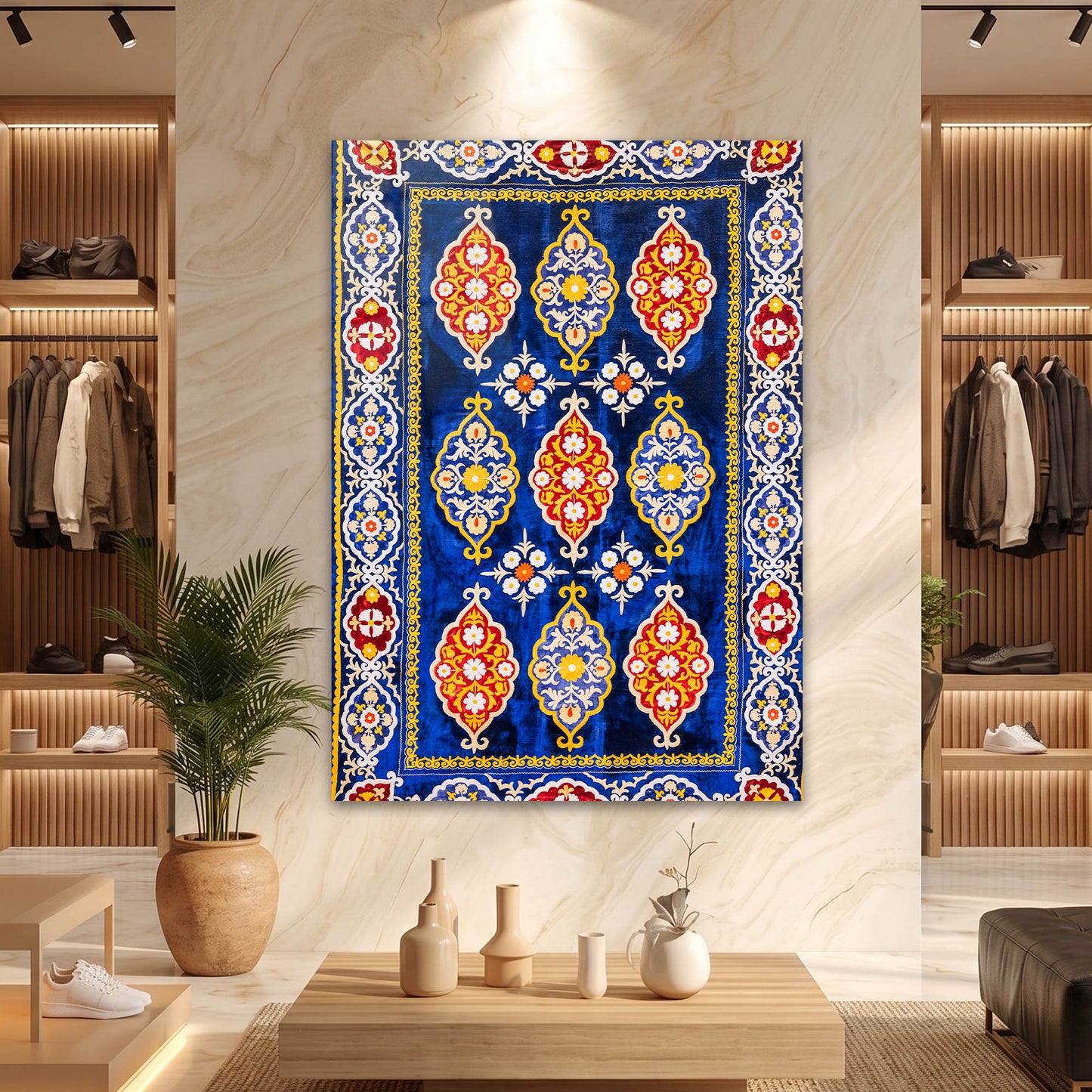 Derin Mavi Geleneksel Anadolu Kilim Cam Tablo
