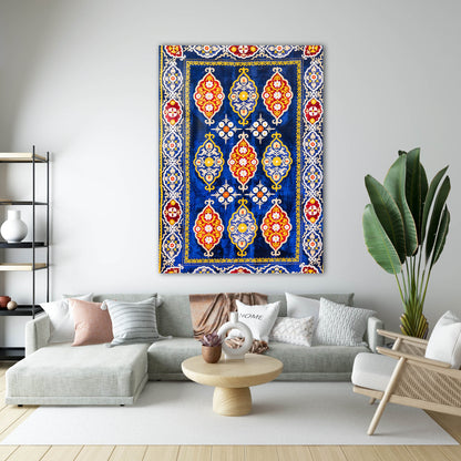 Derin Mavi Geleneksel Anadolu Kilim Cam Tablo