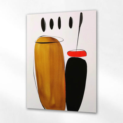 Minimalist Hardal ve Siyah Objeli Soyut Cam Tablo