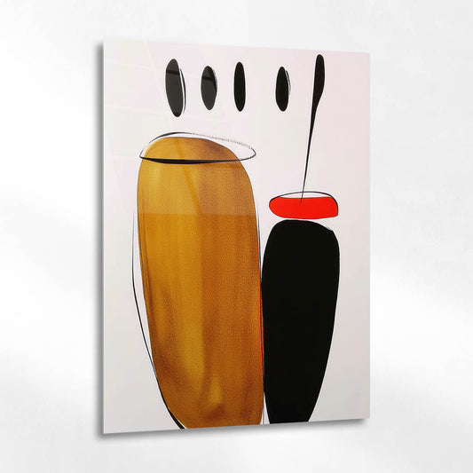 Minimalist Hardal ve Siyah Objeli Soyut Cam Tablo