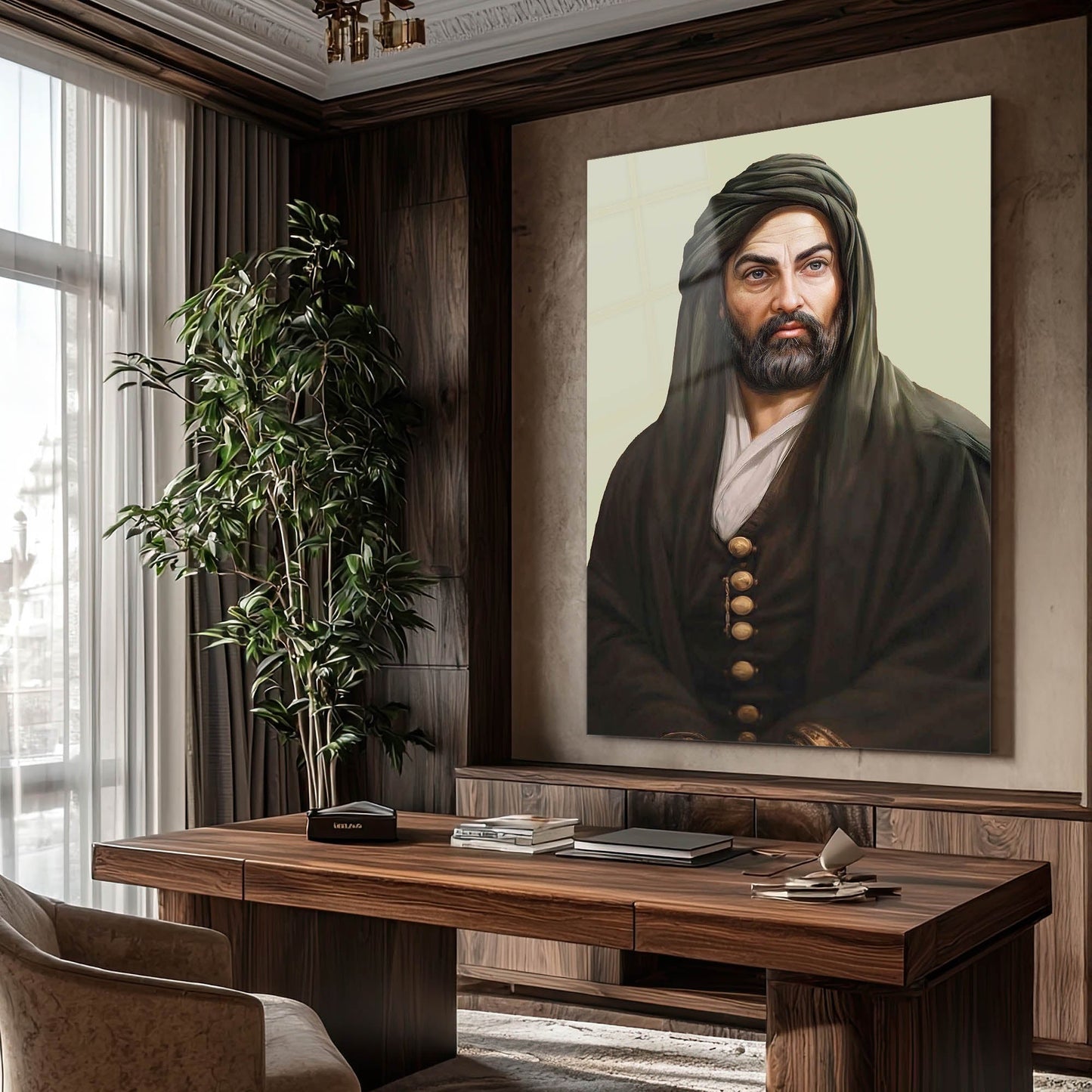 Hz. Ali Portre Cam Tablo – Klasik İslami Portre