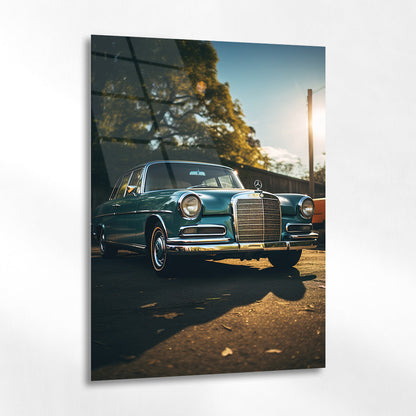 Klasik Mercedes Cam Tablo – Vintage Yeşil Sedan
