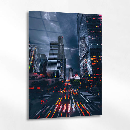 Los Angeles Gece Şehir Işıkları Cam Tablo