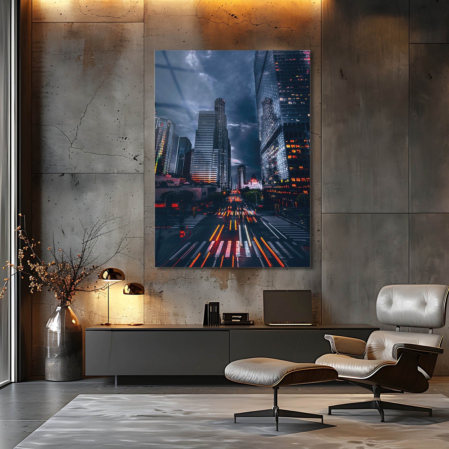 Los Angeles Gece Şehir Işıkları Cam Tablo