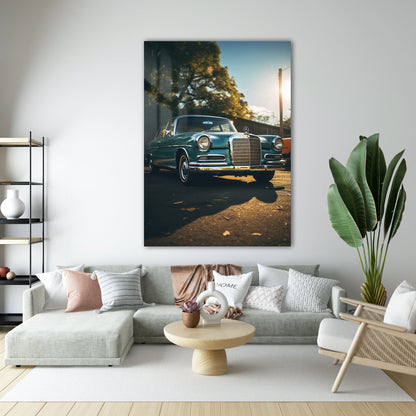 Klasik Mercedes Cam Tablo – Vintage Yeşil Sedan