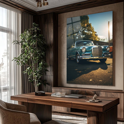 Klasik Mercedes Cam Tablo – Vintage Yeşil Sedan