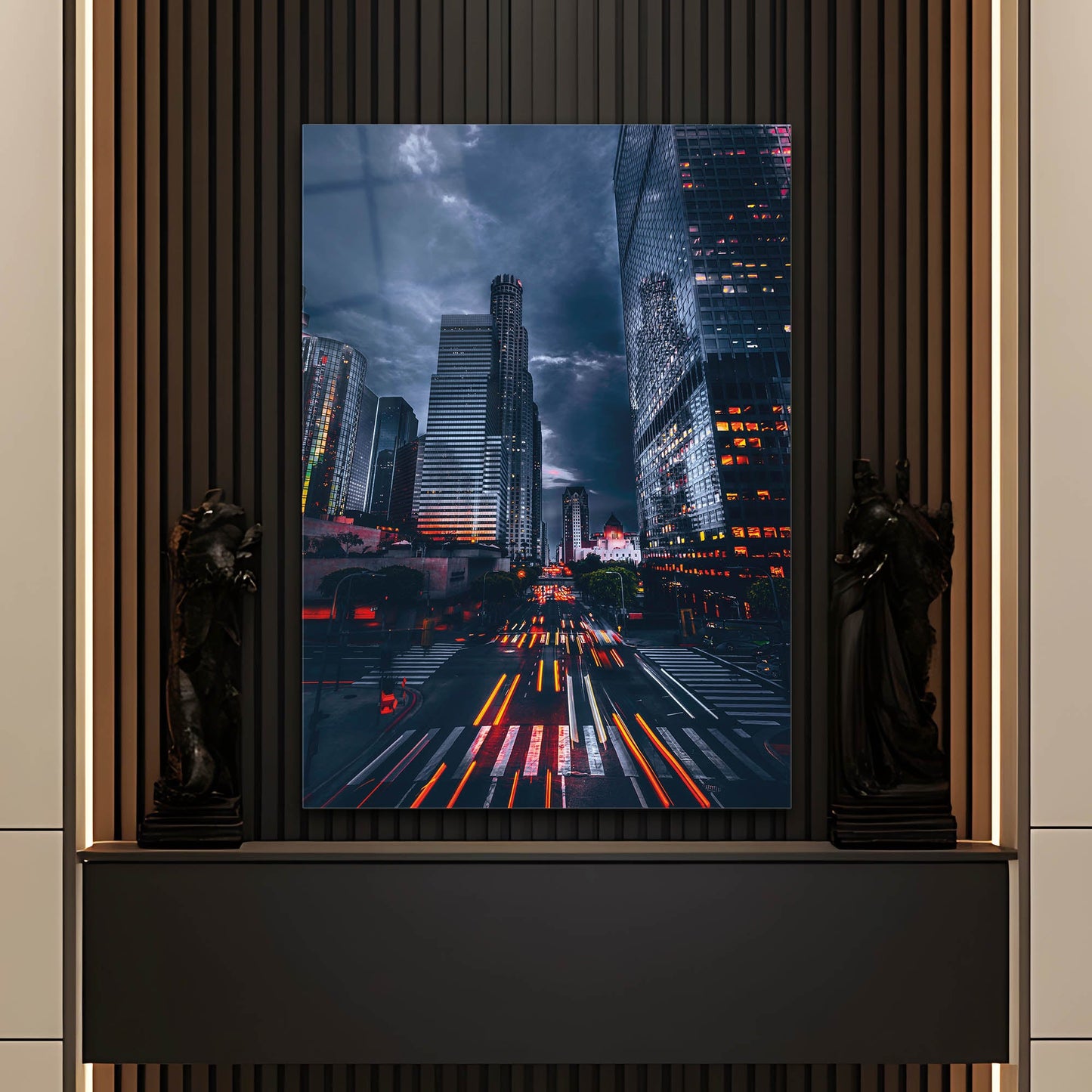 Los Angeles Gece Şehir Işıkları Cam Tablo