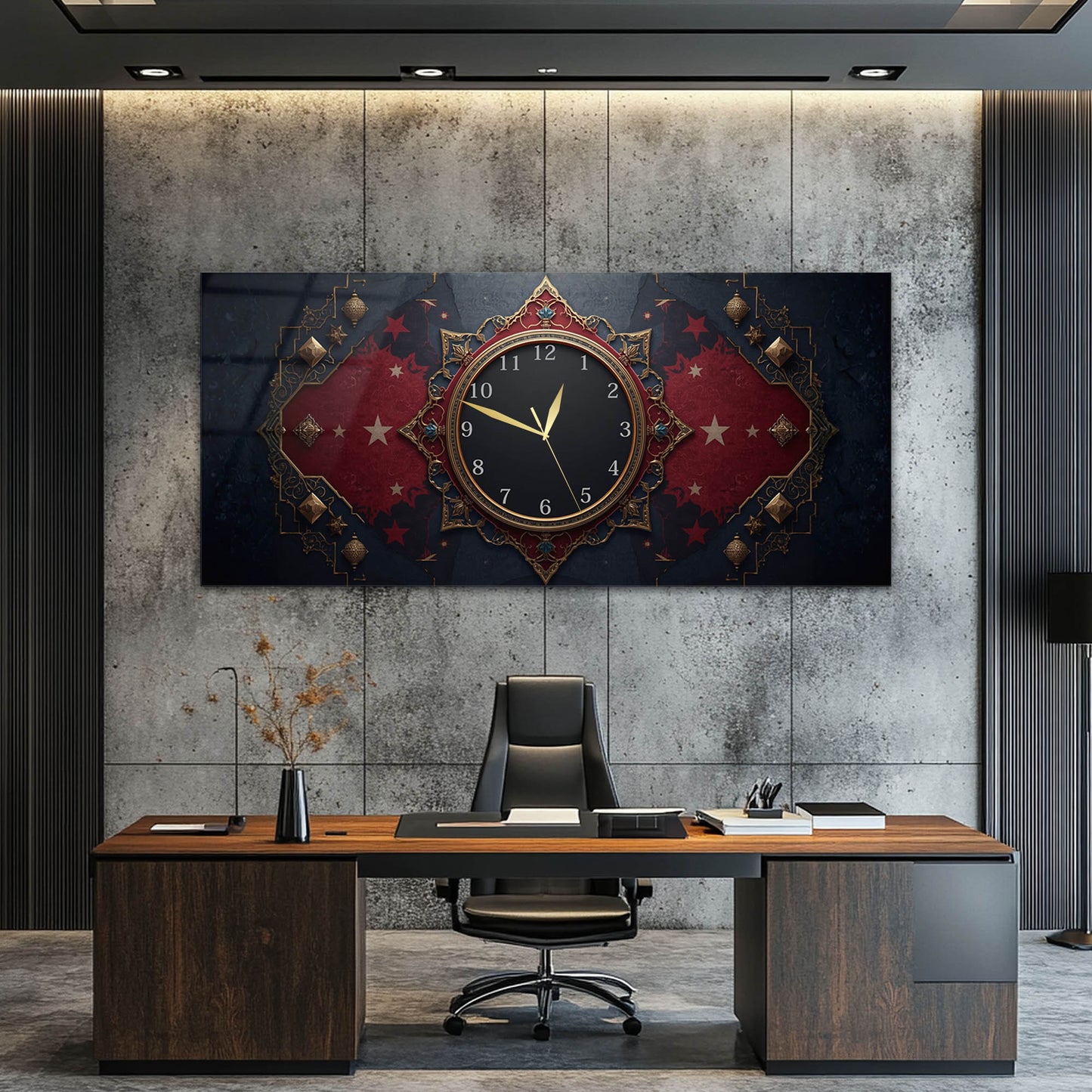 Osmanlı Lacivert Altın Desenli Cam Saatli Tablo 4mm