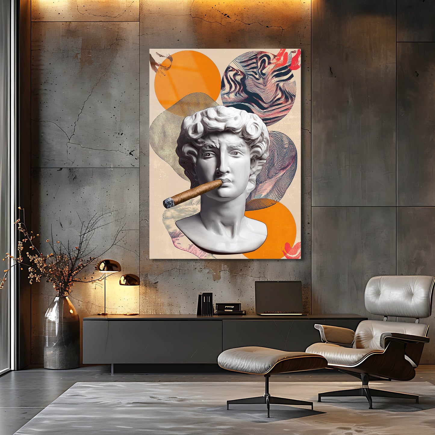 Puro İçen Davut Heykeli Pop Art Cam Tablo