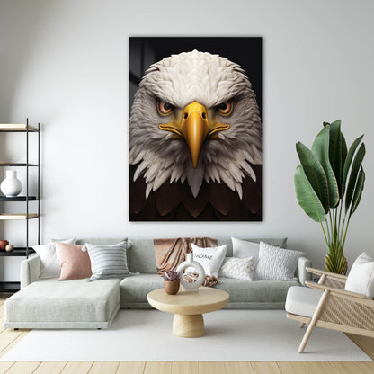 Simetrik Kartal Yüz Portre Cam Tablo