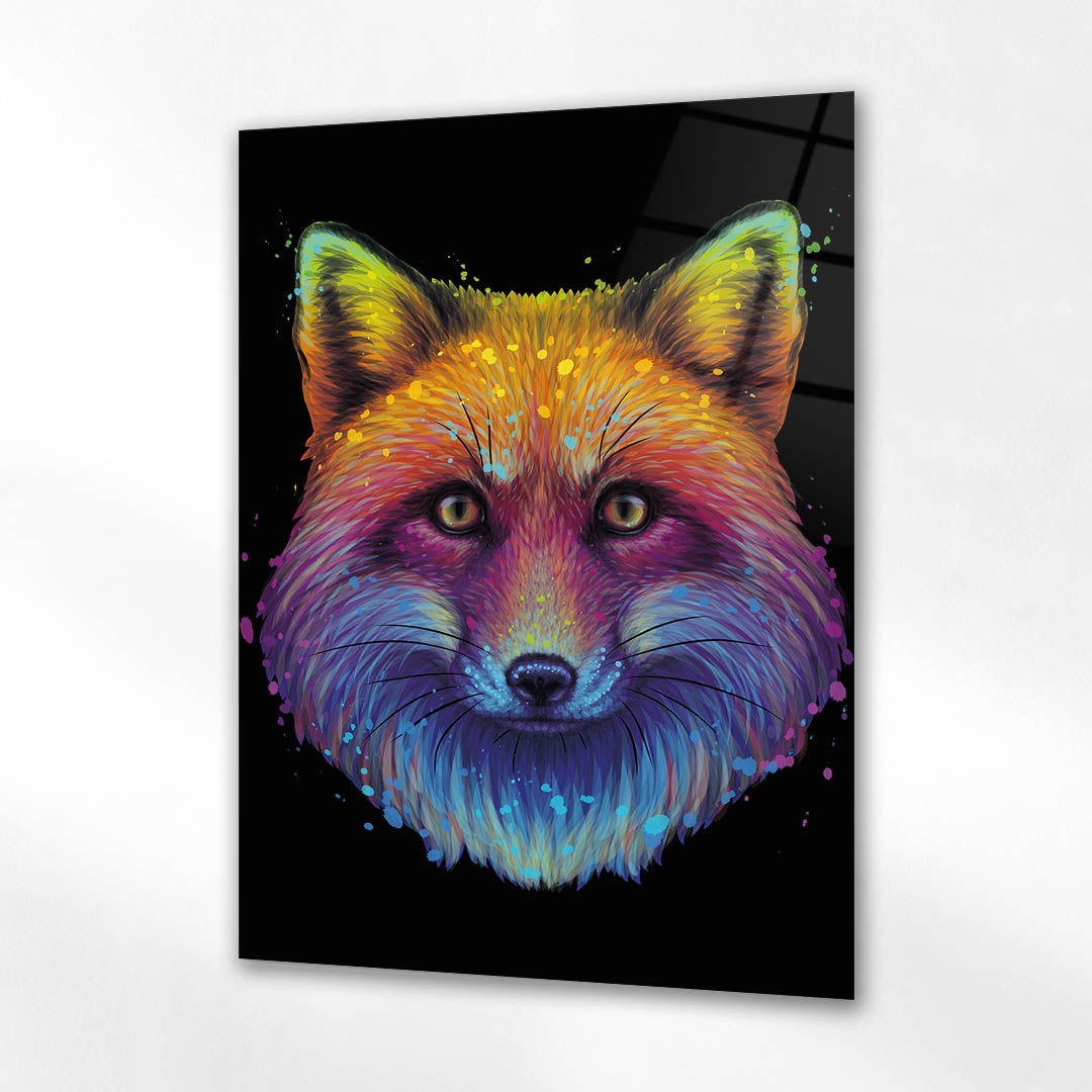 Rengarenk Pop Art Tilki Portresi Cam Tablo