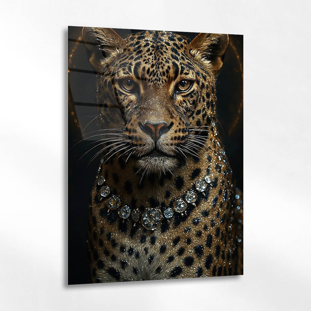 Lüks Leopar Elmas Kolye Detay Cam Tablo
