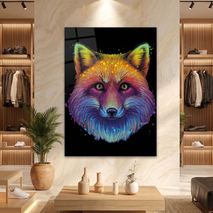 Rengarenk Pop Art Tilki Portresi Cam Tablo