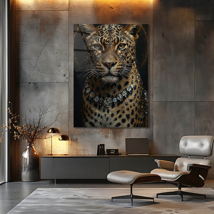 Lüks Leopar Elmas Kolye Detay Cam Tablo