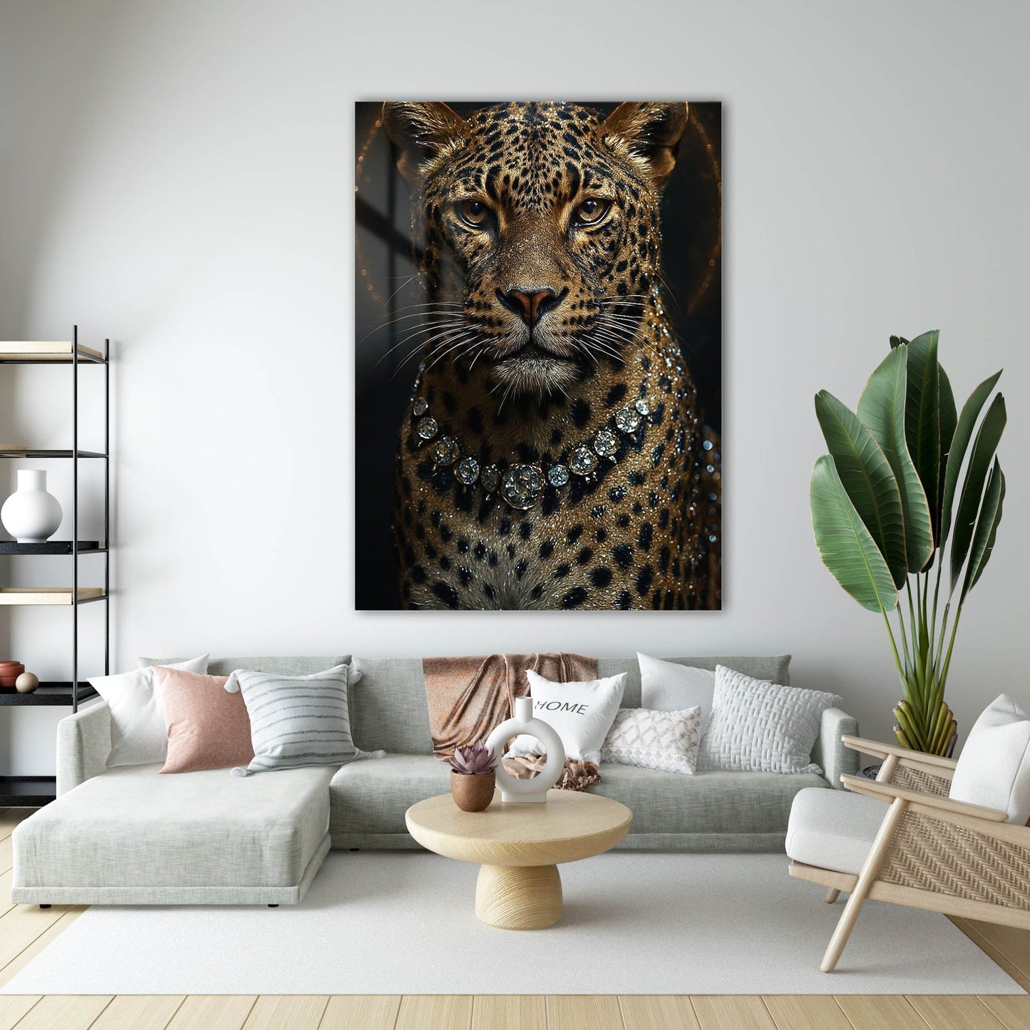Lüks Leopar Elmas Kolye Detay Cam Tablo