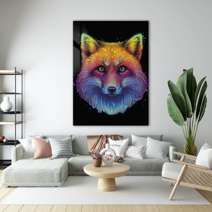 Rengarenk Pop Art Tilki Portresi Cam Tablo