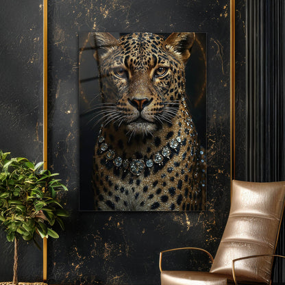 Lüks Leopar Elmas Kolye Detay Cam Tablo