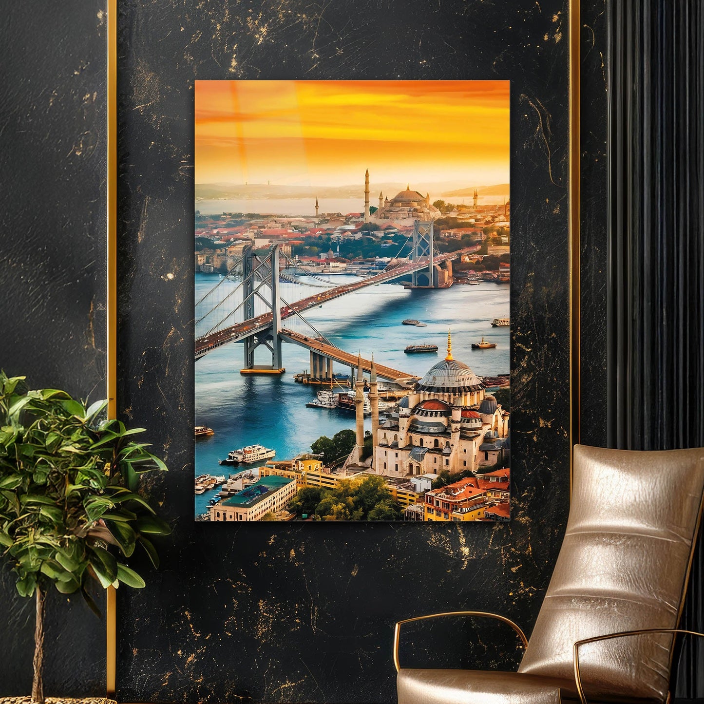 İstanbul Boğaz Köprüsü Gün Batımı Cam Tablo