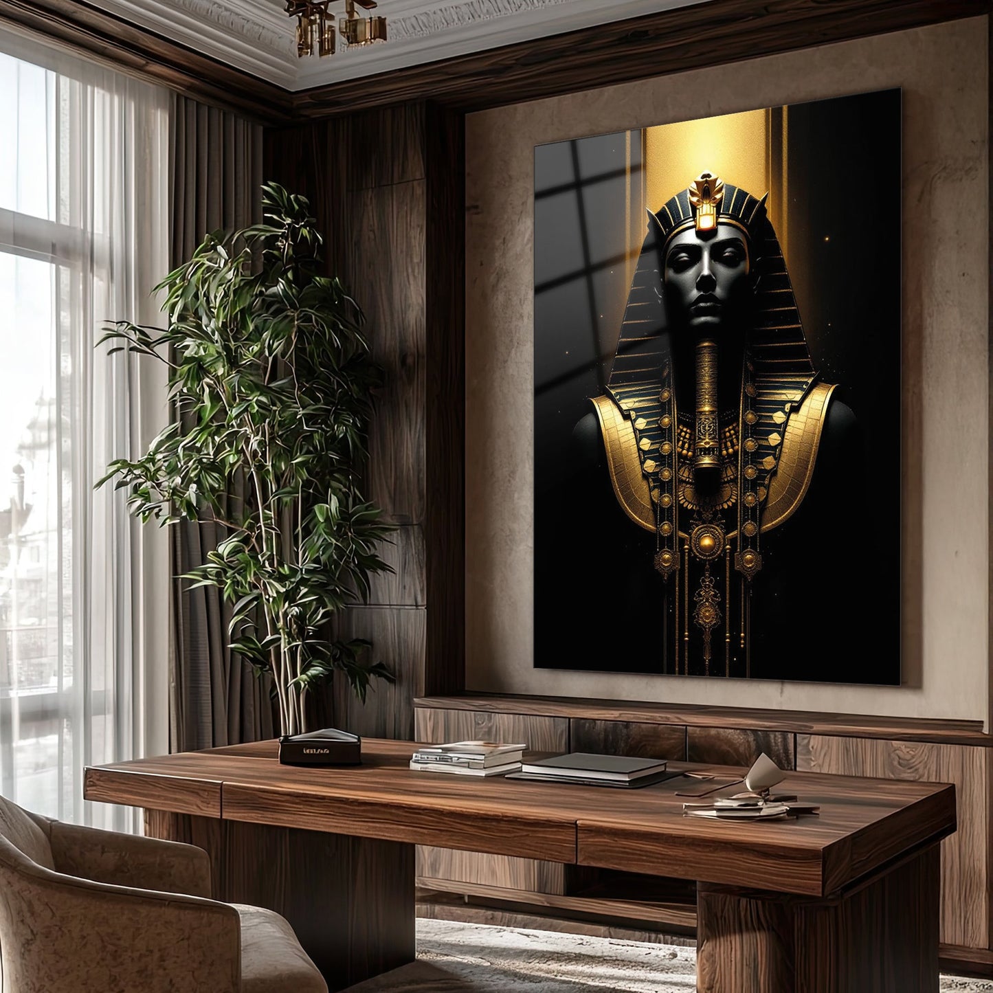 Altın Firavun Cam Tablo - 4 mm Temperli Cam Tablo - Ev, ofis dekorasyon