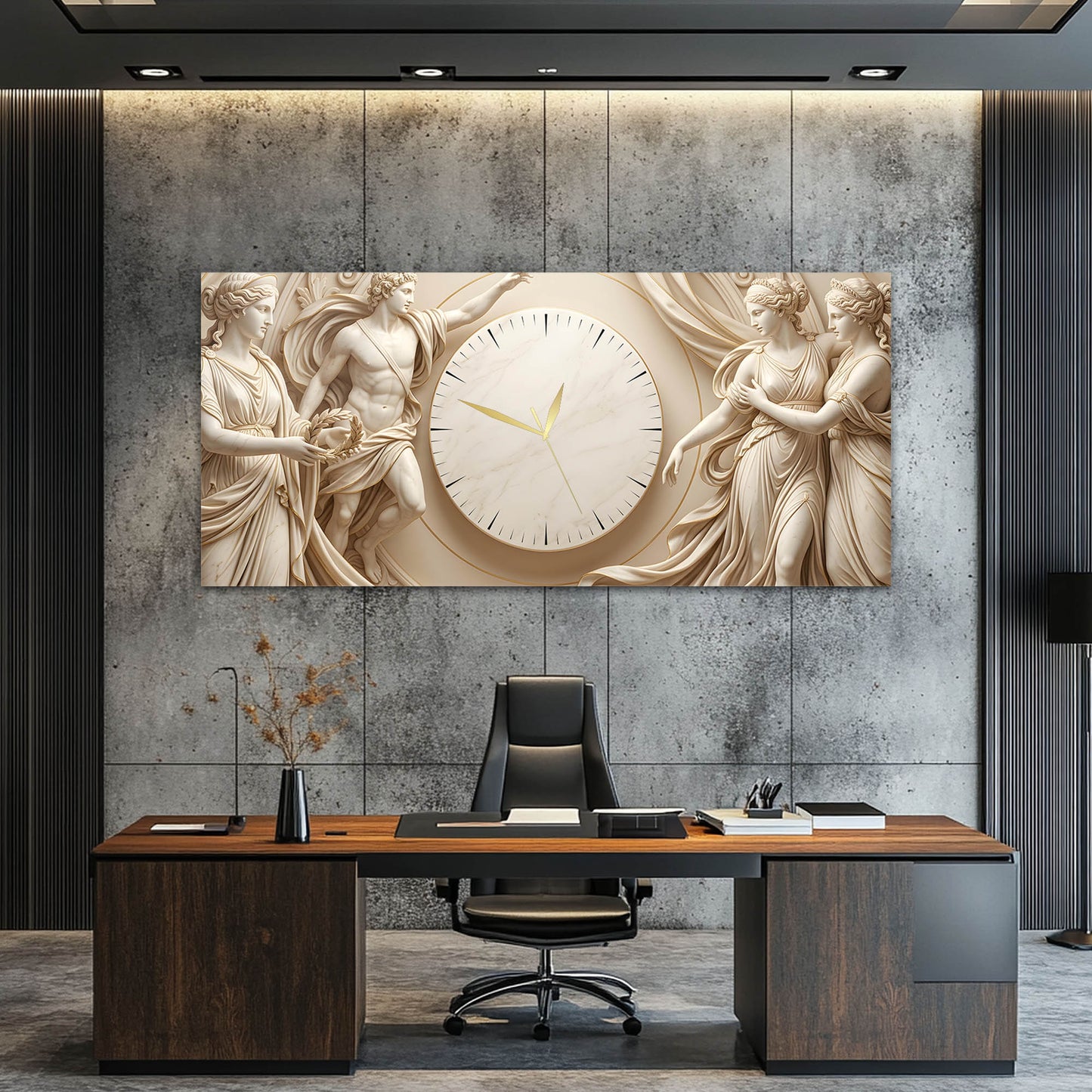 Klasik Sanat Duvar Dekorasyonu Cam Saatli Tablo