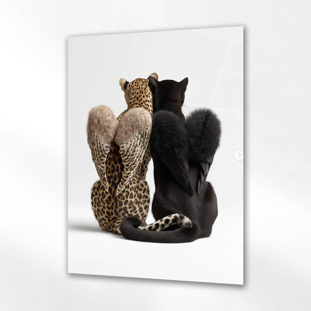 Melek Kanatlı Leopar ve Panter Cam Tablo