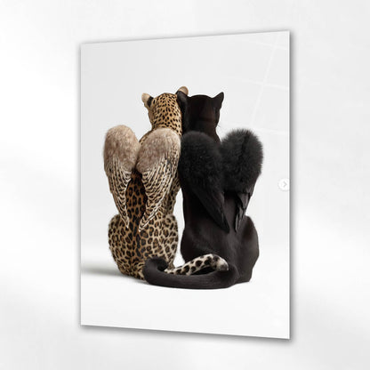 Melek Kanatlı Leopar ve Panter Cam Tablo