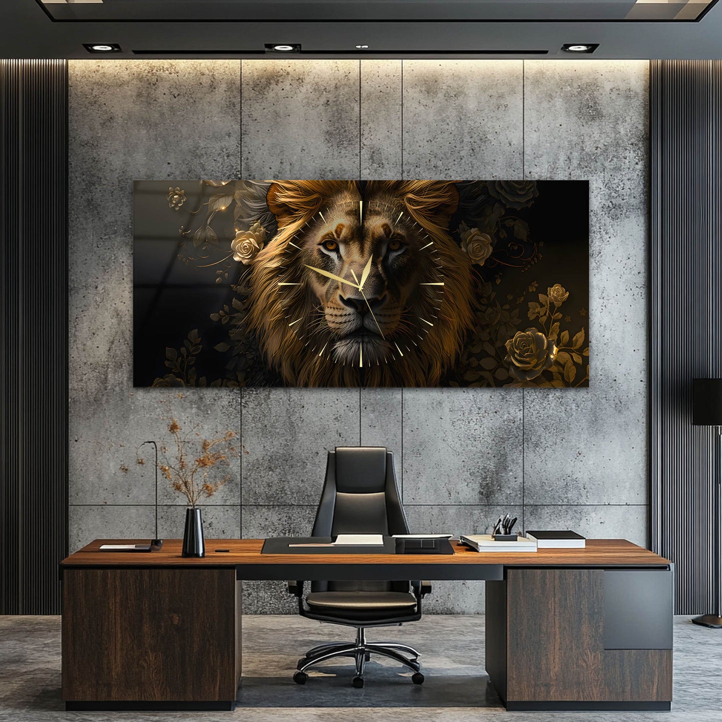 Gold Detaylı Modern Cam Saatli Tablo