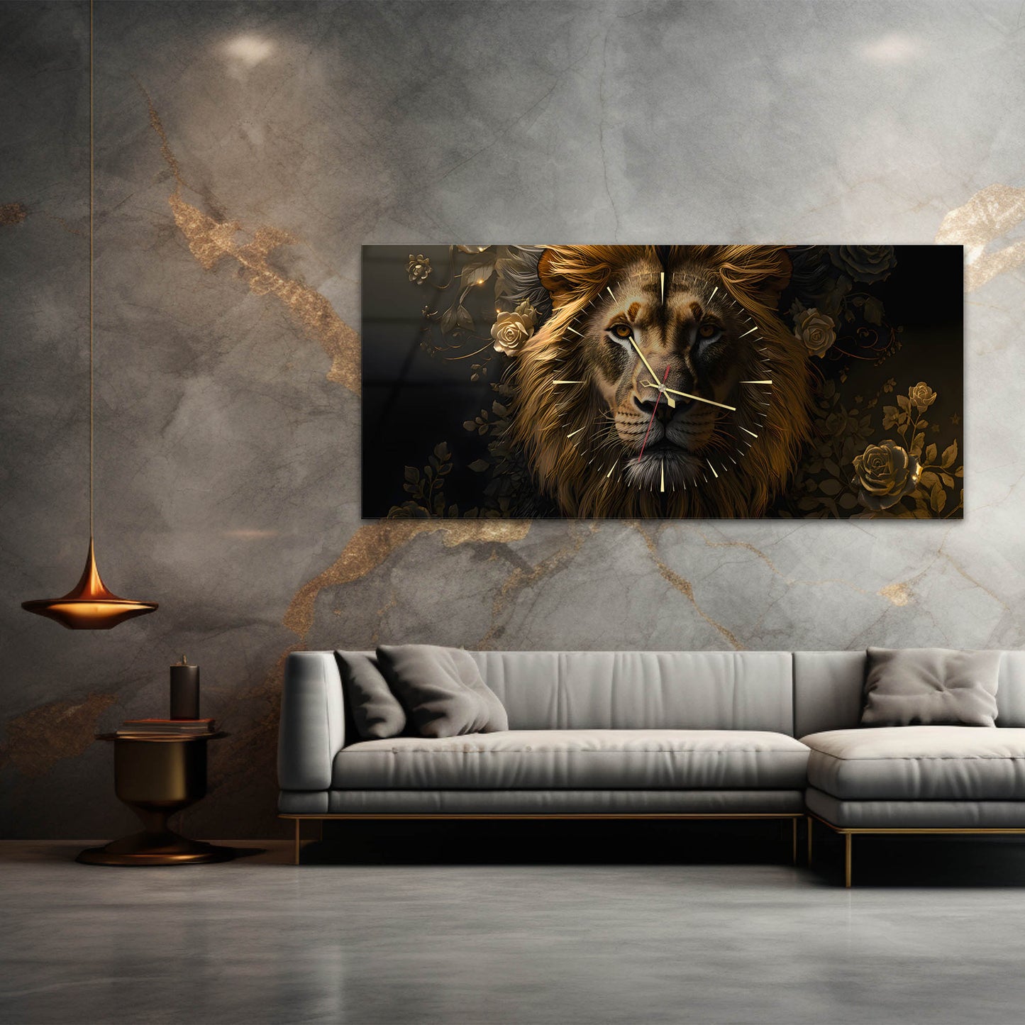 Gold Detaylı Modern Cam Saatli Tablo