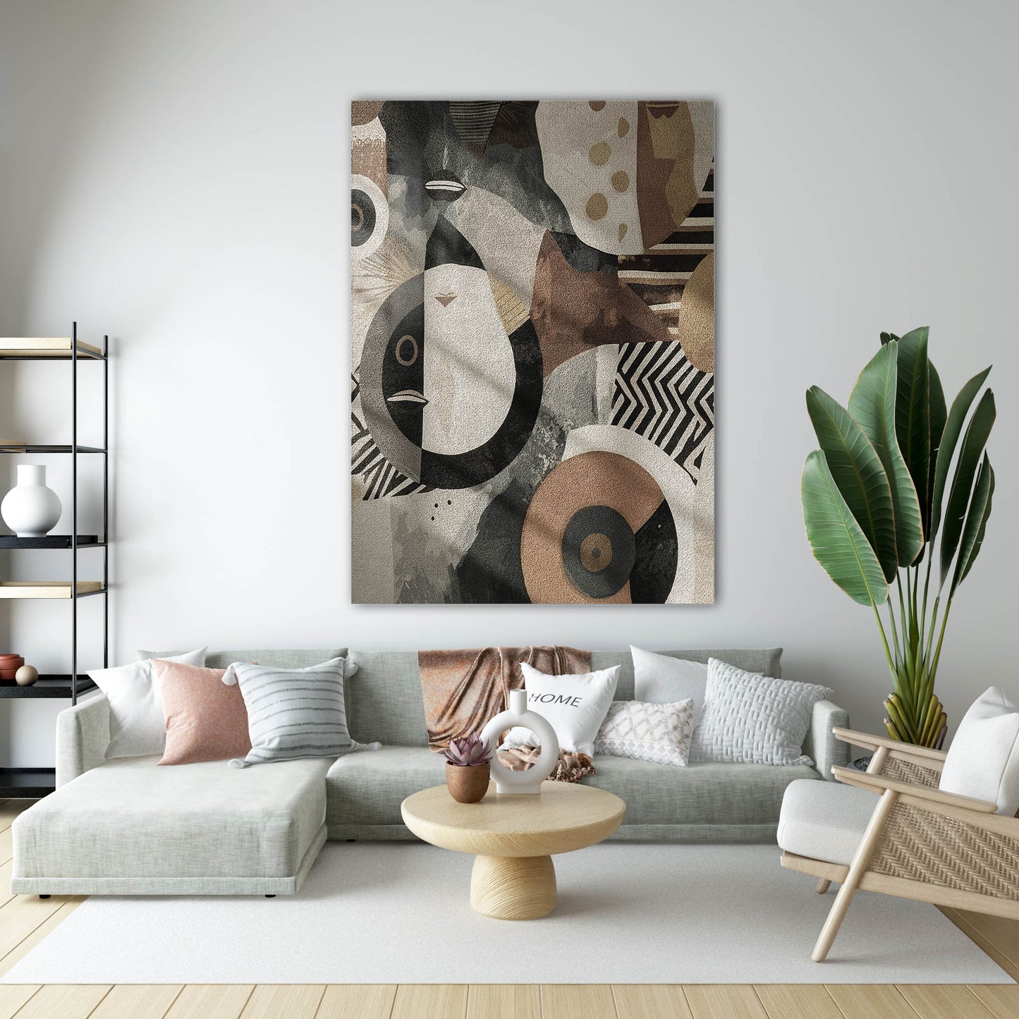 Kübik Figürlü Etnik Sanatsal Portre Cam Tablo