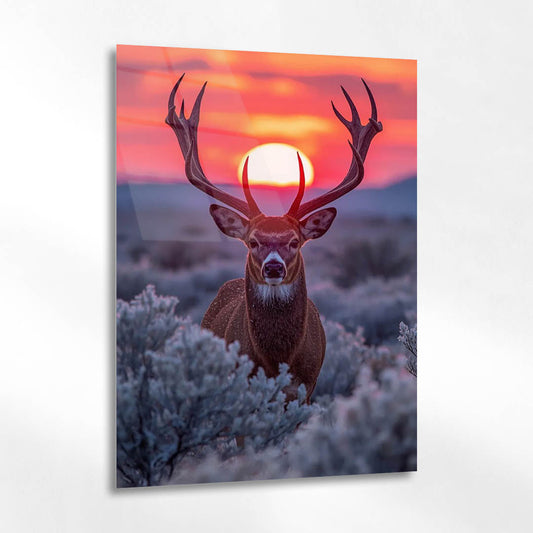 Gün Batımı Geyik Doğa Manzaralı Cam Tablo