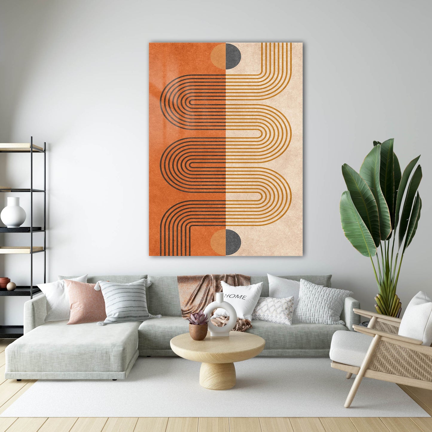Geometrik Labirent Desenli Boho Cam Tablo
