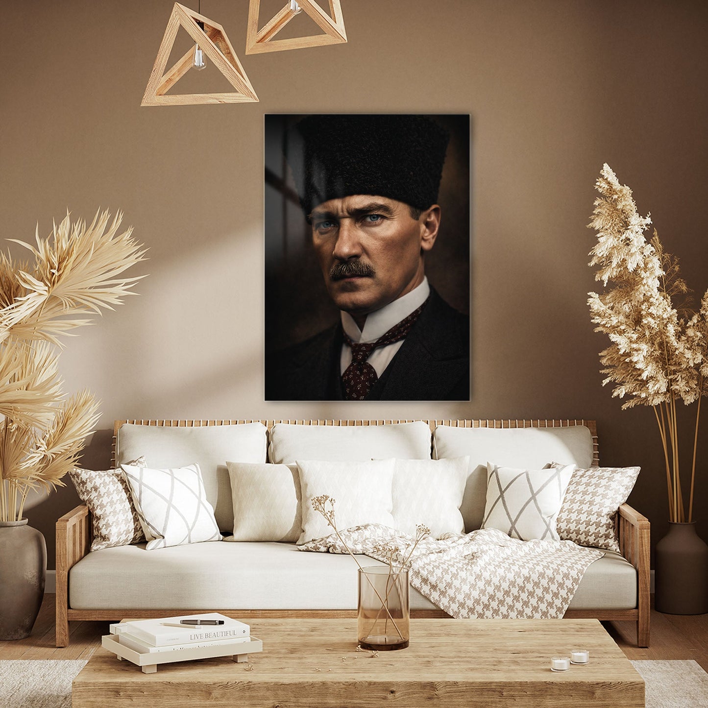 Atatürk Kalpaklı Yakın Plan Klasik Portre Cam Tablo